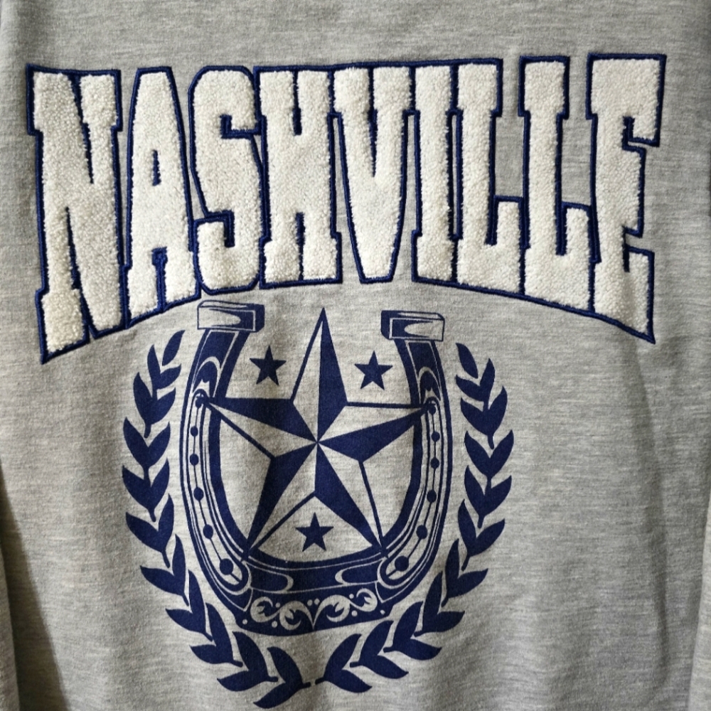 Embroidered Retro Style Nashville Crewneck Sweatshirt by Freeze, Ash Gray, EUC! - Picture 3 of 7